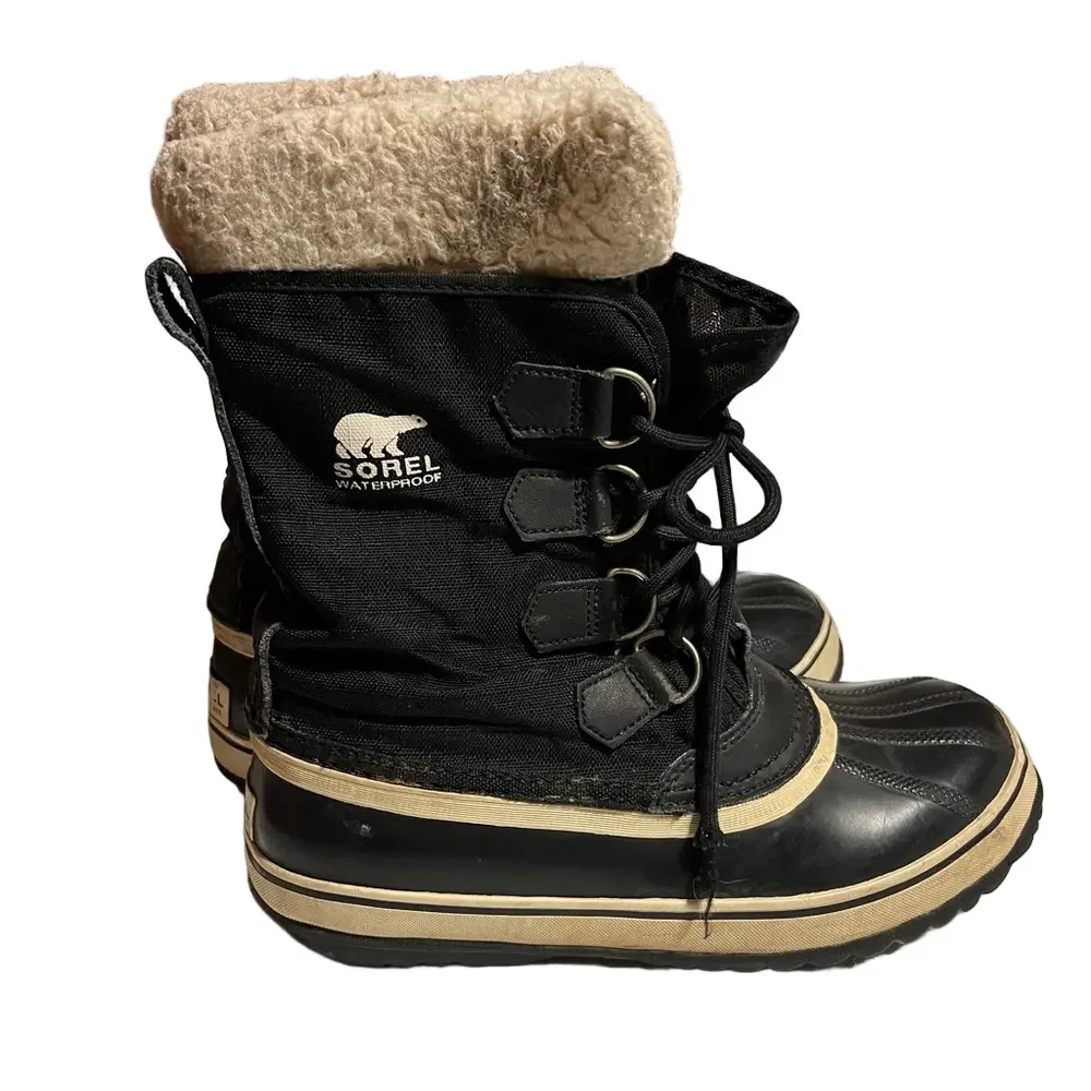 Sorel Winter Carnival Boots Black Women’s Size 8 waterproof 1964 pac nylon snow - Picture 1 of 9